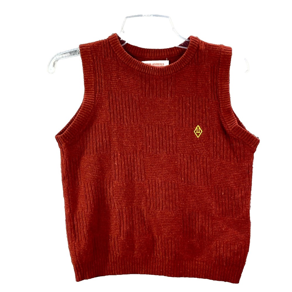 The Animals Observatory Vest Sweater Kids 12 Rust Checkered Knit Classic Outdoor